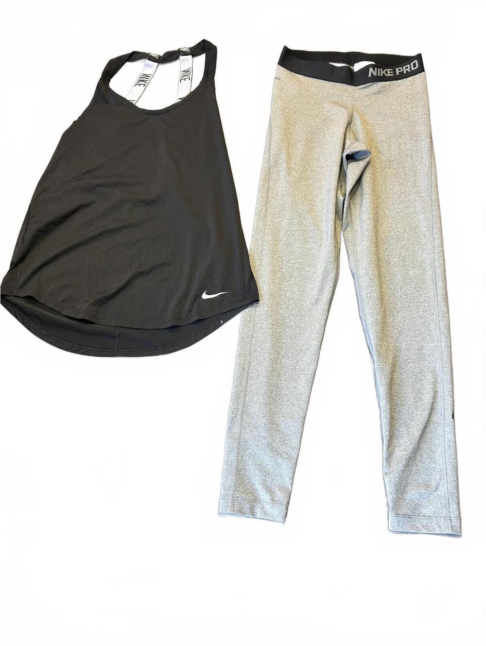 Nike Pro Gray Leggings and Black Tank Top Athletic Set